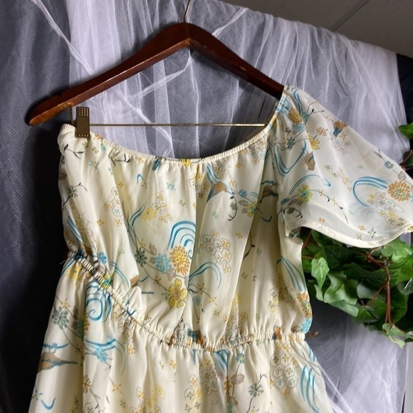 AUW One Shoulder Mini Dress Cream floral​ - Picture 3 of 9